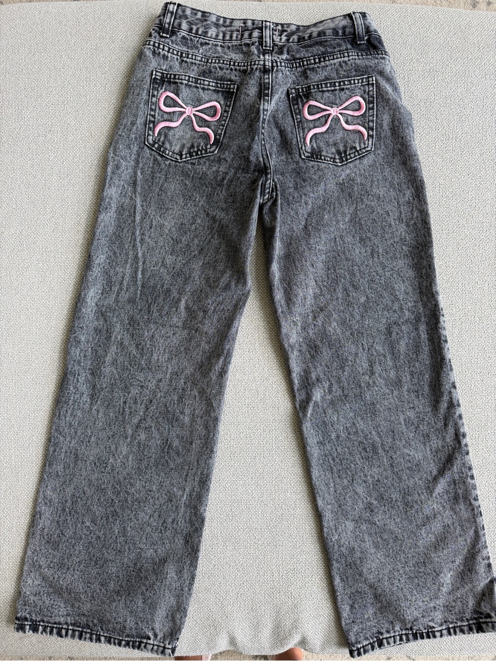 Disclosure Pink Bow Coquette Baggy Jeans Size 3/26 Acid Wash Y2K